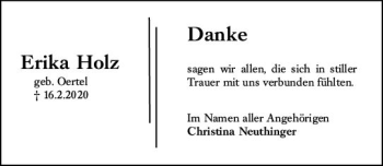 Traueranzeige von Erika Holz von vrm-trauer