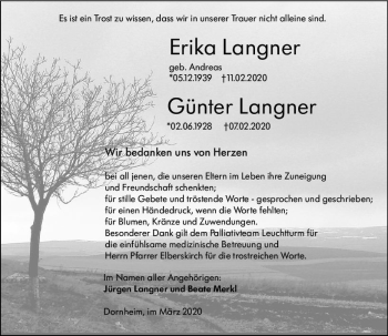 Traueranzeige von Erika Langner von vrm-trauer
