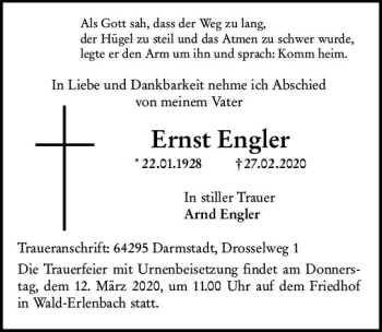 Traueranzeige von Ernst Engler von vrm-trauer