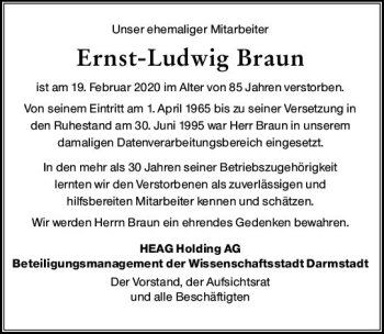 Traueranzeige von Ernst-Ludwig Braun von vrm-trauer