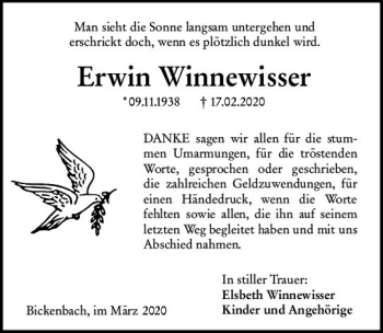 Traueranzeige von Erwin Winnewisser von vrm-trauer