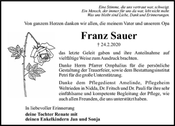 Traueranzeige von Franz Sauer von vrm-trauer