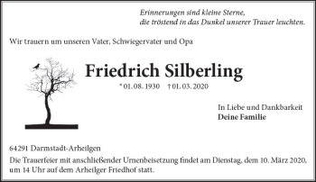 Traueranzeige von Friedrich Silberling von vrm-trauer
