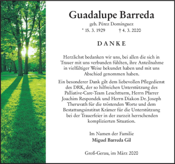 Traueranzeige von Guadalupe Barreda von vrm-trauer
