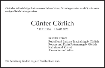 Traueranzeige von Günter Görlich von vrm-trauer
