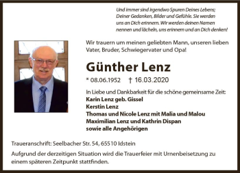 Traueranzeige von Günther Lenz von vrm-trauer