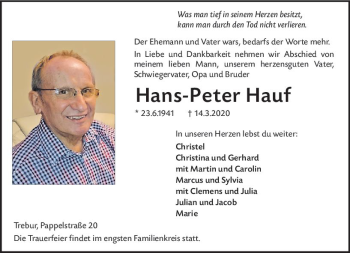 Traueranzeige von Hans-Peter Hauf von vrm-trauer