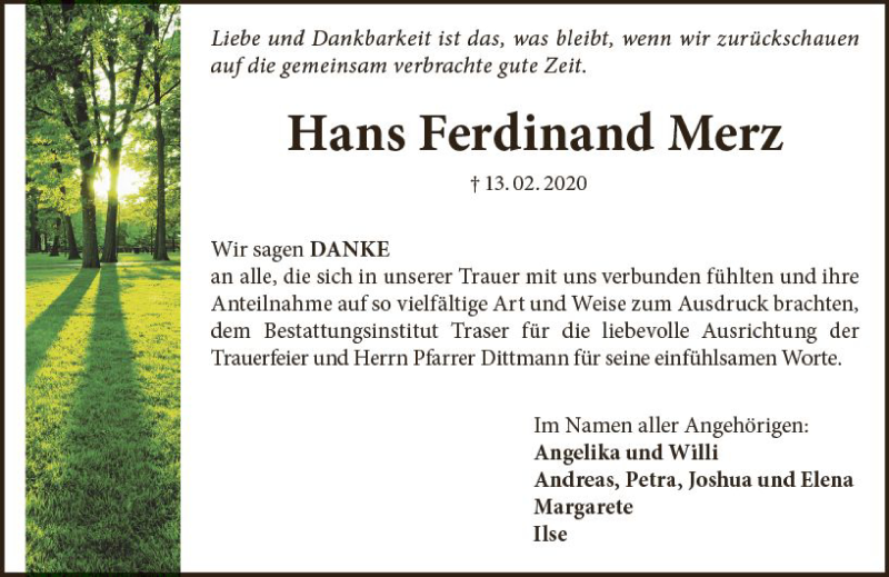  Traueranzeige für Hans Ferdinand Merz vom 07.03.2020 aus vrm-trauer
