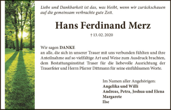 Traueranzeige von Hans Ferdinand Merz von vrm-trauer