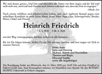 Traueranzeige von Heinrich Friedrich von vrm-trauer