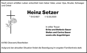 Traueranzeige von Heinz Setzer von vrm-trauer