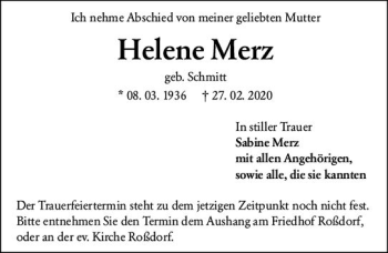 Traueranzeige von Helene Merz von vrm-trauer