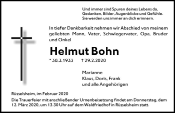 Traueranzeige von Helmut Bohn von vrm-trauer
