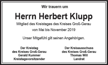 Traueranzeige von Herbert Klupp von vrm-trauer