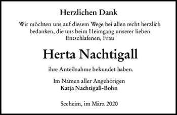Traueranzeige von Herta Nachtigall von vrm-trauer