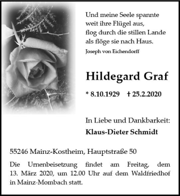 Traueranzeige von Hildegard Graf von vrm-trauer