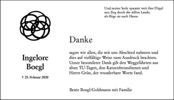 Traueranzeige von Ingelore Boegl von vrm-trauer