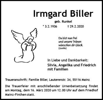 Traueranzeige von Irmgard Bitter von vrm-trauer