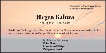 Traueranzeige von Jürgen Kaluza von vrm-trauer