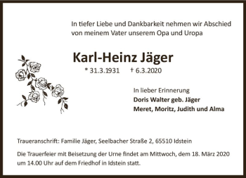 Traueranzeige von Karl-Heinz Jäger von vrm-trauer