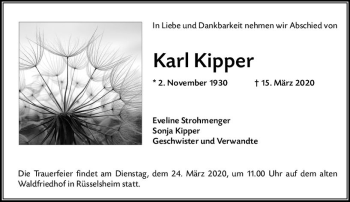 Traueranzeige von Karl Kipper von vrm-trauer