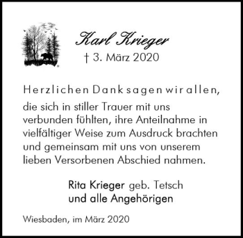 Traueranzeige von Karl Krieger von vrm-trauer