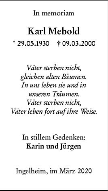 Traueranzeige von Karl Mebold von vrm-trauer