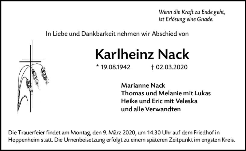  Traueranzeige für Karlheinz Nack vom 05.03.2020 aus vrm-trauer