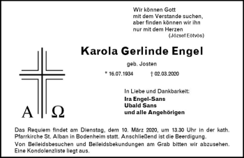 Traueranzeige von Karola Gerlinde Engel von vrm-trauer
