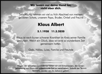 Traueranzeige von Klaus Albert von vrm-trauer
