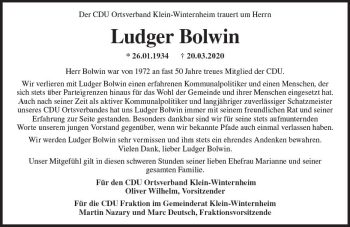 Traueranzeige von Ludger Bolwin von vrm-trauer