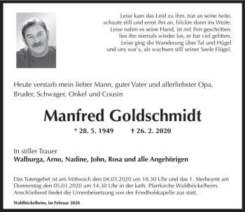 Traueranzeige von Manfred Goldschmidt von vrm-trauer