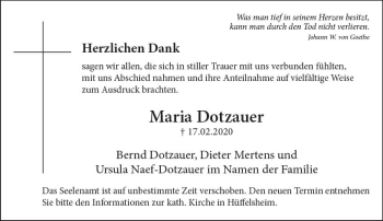 Traueranzeige von Maria Dotzauer von vrm-trauer