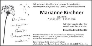 Traueranzeige von Marianne Kirchner von vrm-trauer