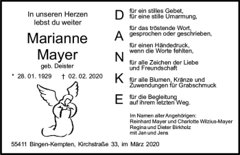 Traueranzeige von Marianne Mayer von vrm-trauer