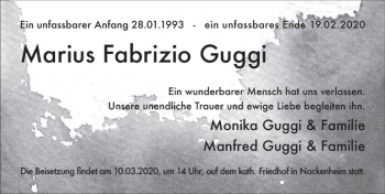 Traueranzeige von Marius Fabrizio Guggi von vrm-trauer