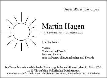 Traueranzeige von Martin Hagen von vrm-trauer