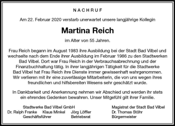 Traueranzeige von Martina Reich von vrm-trauer