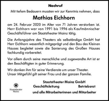 Traueranzeige von Mathias Eichhorn von vrm-trauer