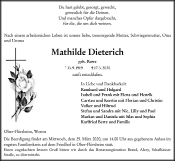 Traueranzeige von Mathilde Dieterich von vrm-trauer