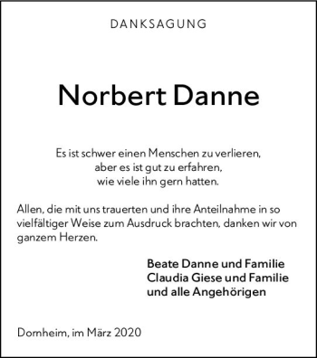 Traueranzeige von Norbert Danne von vrm-trauer