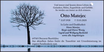 Traueranzeige von Otto Matejec von vrm-trauer