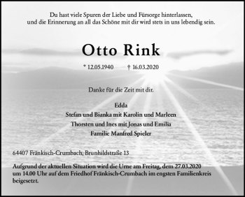 Traueranzeige von Otto Rink von vrm-trauer
