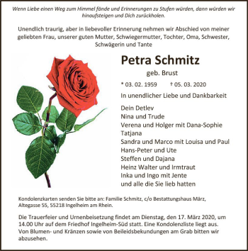 Traueranzeige von Petra Schmitz von vrm-trauer