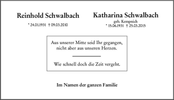 Traueranzeige von Reinhold Schwalbach von vrm-trauer
