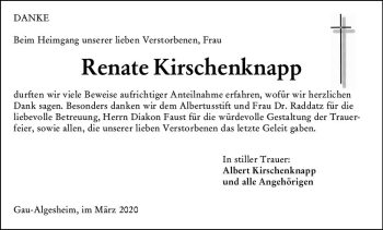 Traueranzeige von Renate Kirschenknapp von vrm-trauer