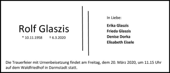 Traueranzeige von Rolf Glaszis von vrm-trauer