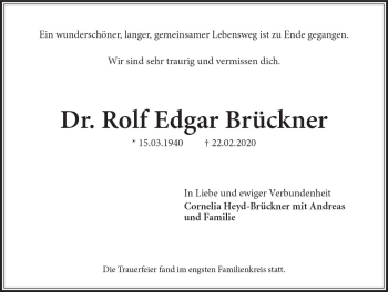 Traueranzeige von Rolf Edgar Brückner von vrm-trauer