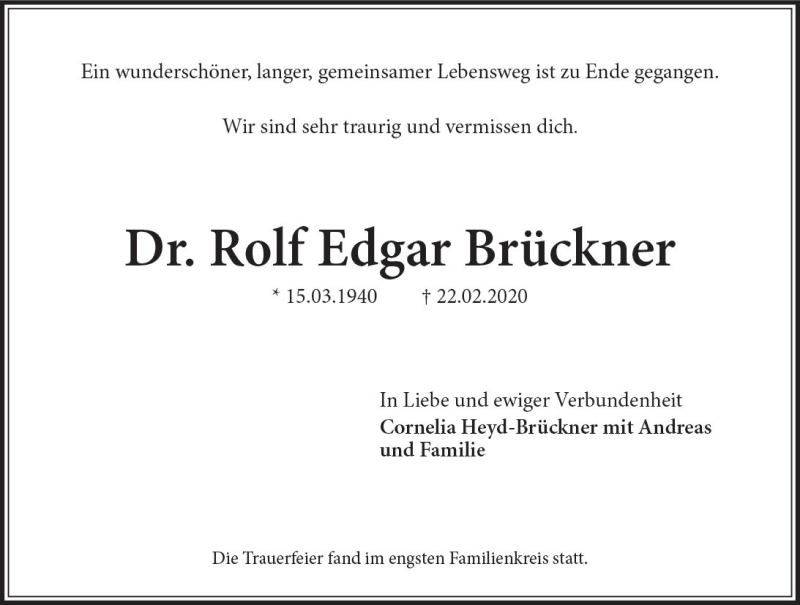  Traueranzeige für Rolf Edgar Brückner vom 14.03.2020 aus vrm-trauer