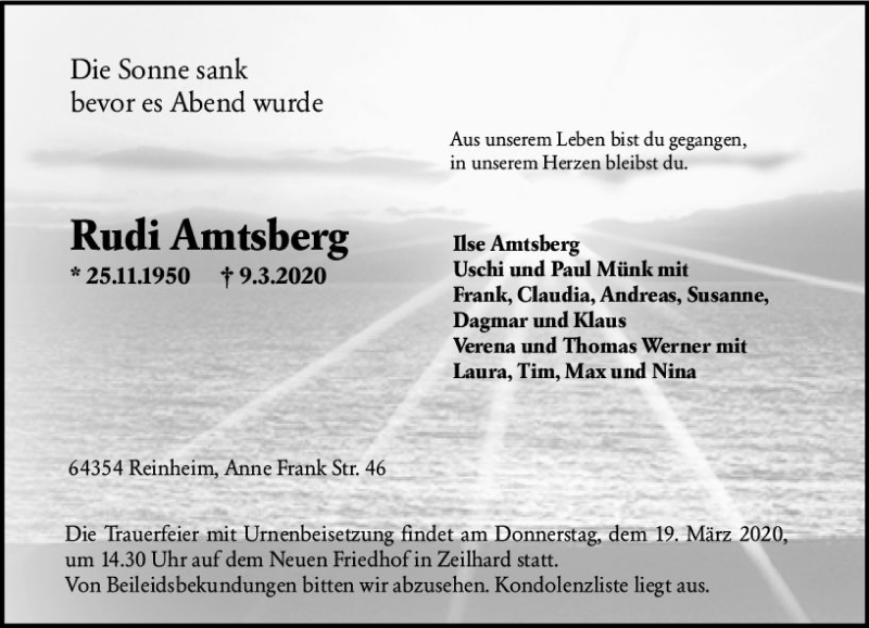  Traueranzeige für Rudi Amtsberg vom 14.03.2020 aus vrm-trauer